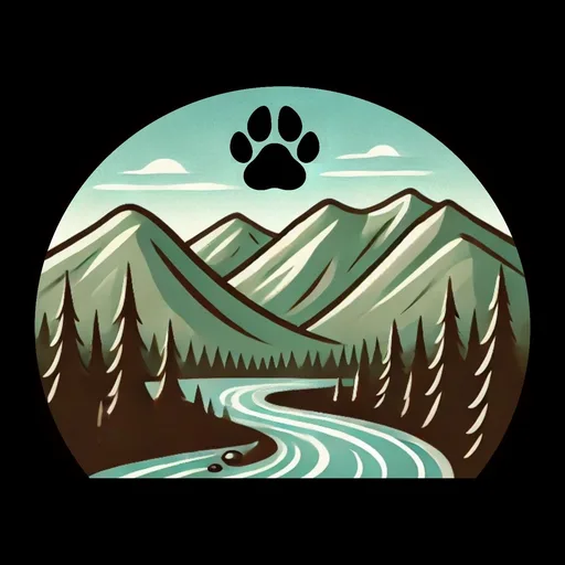 Kootenay Pet Cremations logo: a paw print above mountains, evergreens and a winding river inside a circle