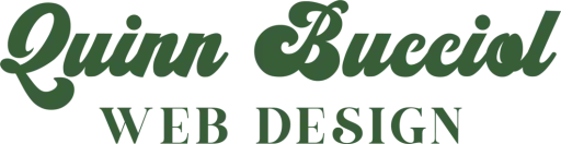 Quinn Bucciol Web Design logo: the name in dark green script above the words WEB DESIGN