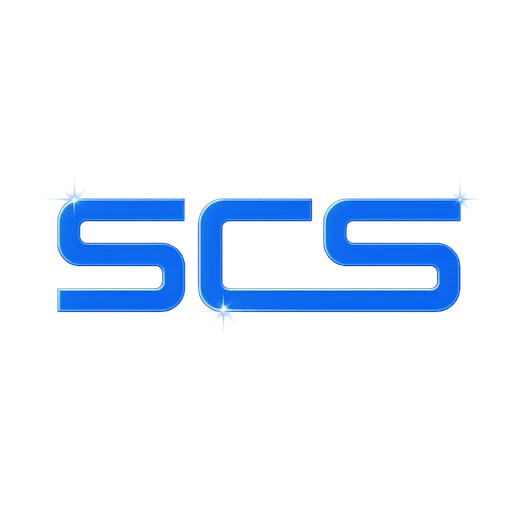 Sparwood Cleaning Services logo: the letters SCS in bright blue with small sparkles