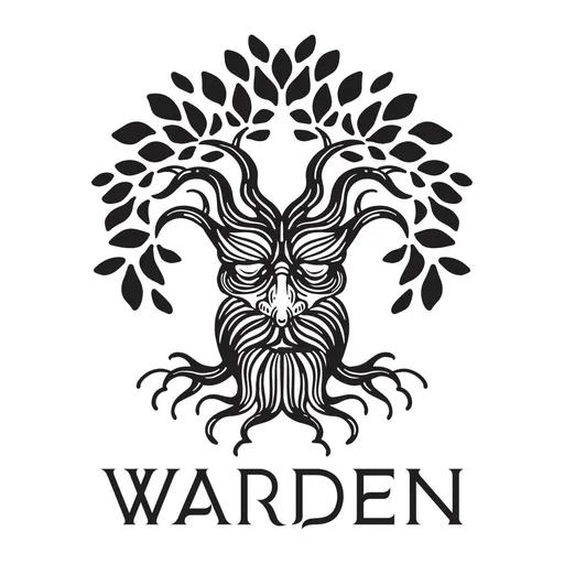 Warden Tree Service logo: a tree whose trunk is a bearded face with closed eyes, roots spreading below and leaves above, over the word Warden